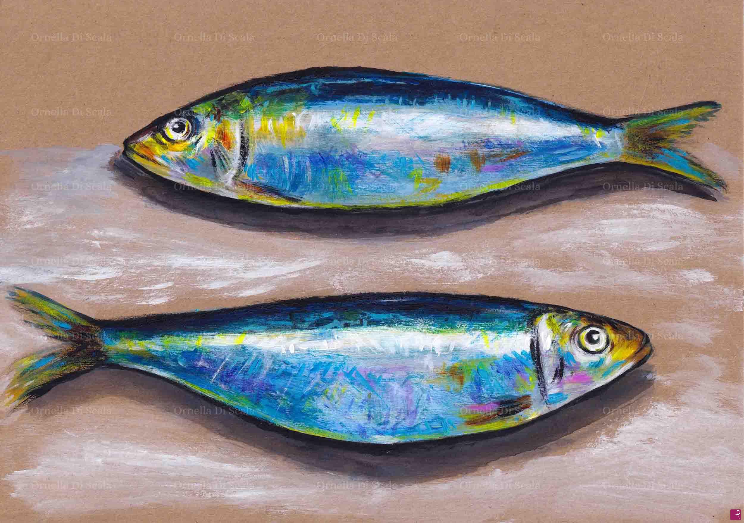 quadri in vendita online - Dipinto pesci sardine