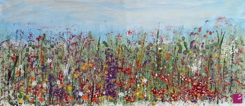 quadri in vendita online - Dipinto su tela astratto grande prato fiori natura 150 cm quadro firmato Lovisi
