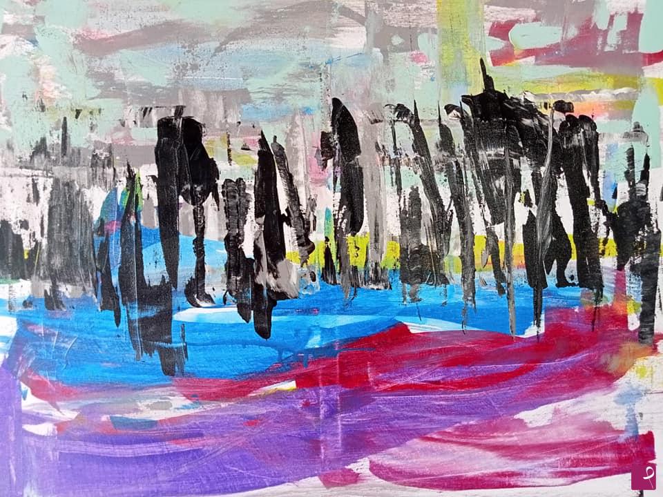 quadri in vendita online - Dipinto su tela quadro astratto grande 75 x 60 GENTE DI MARE coppia dittico Lovisi Valter originale autentico