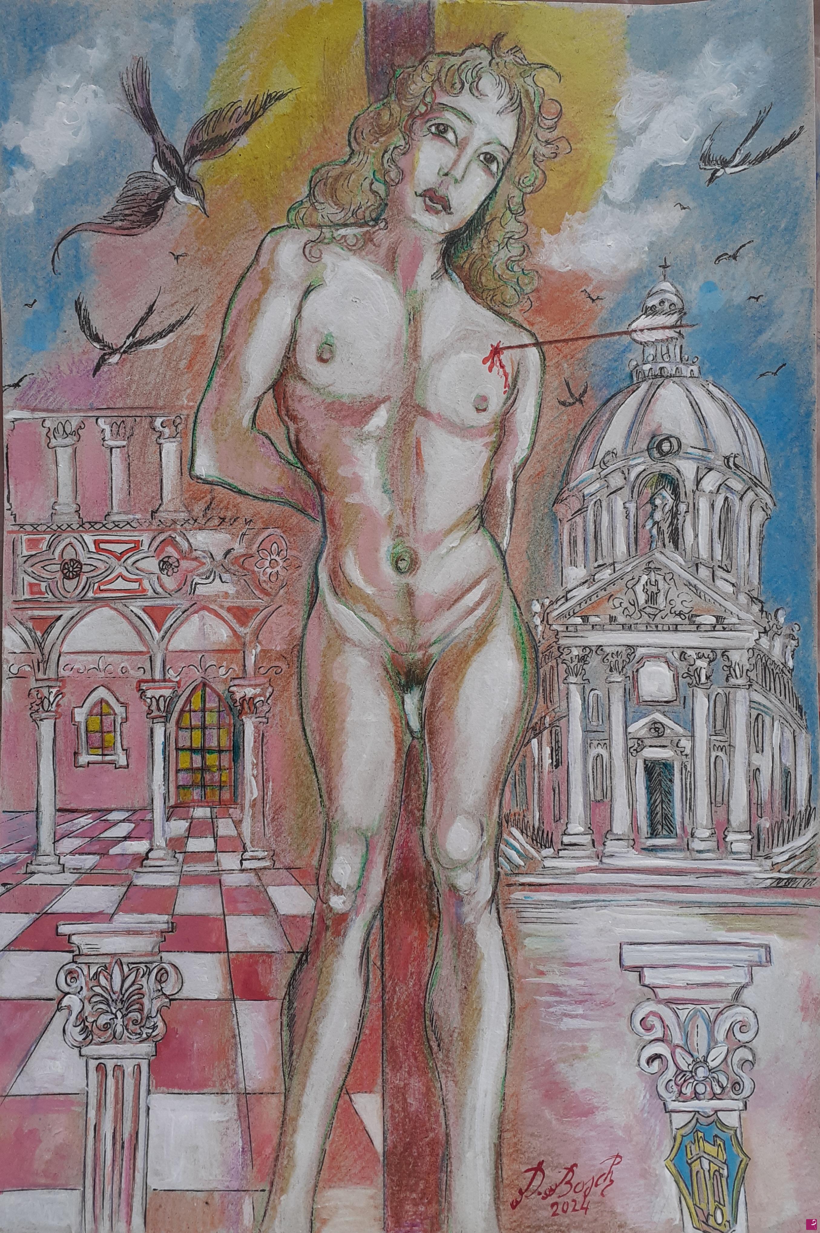 quadri in vendita online - Disegno rinascimentale con San Sebastiano 