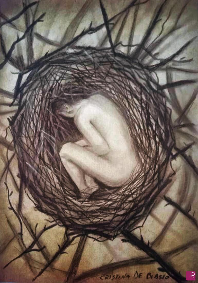 quadri in vendita online - Dolore   emotivo  -carboncino 30x40