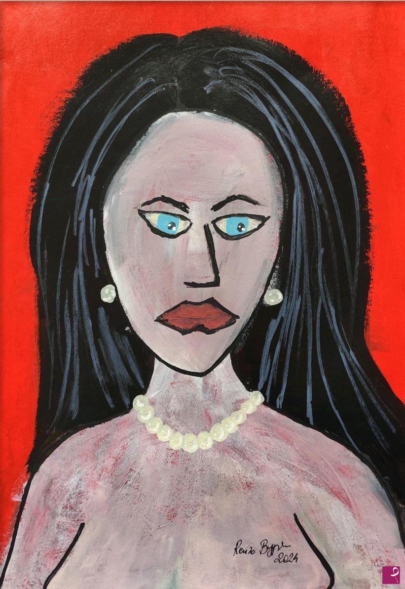 quadri in vendita online - Domani with Black Hair and Blue Eyes