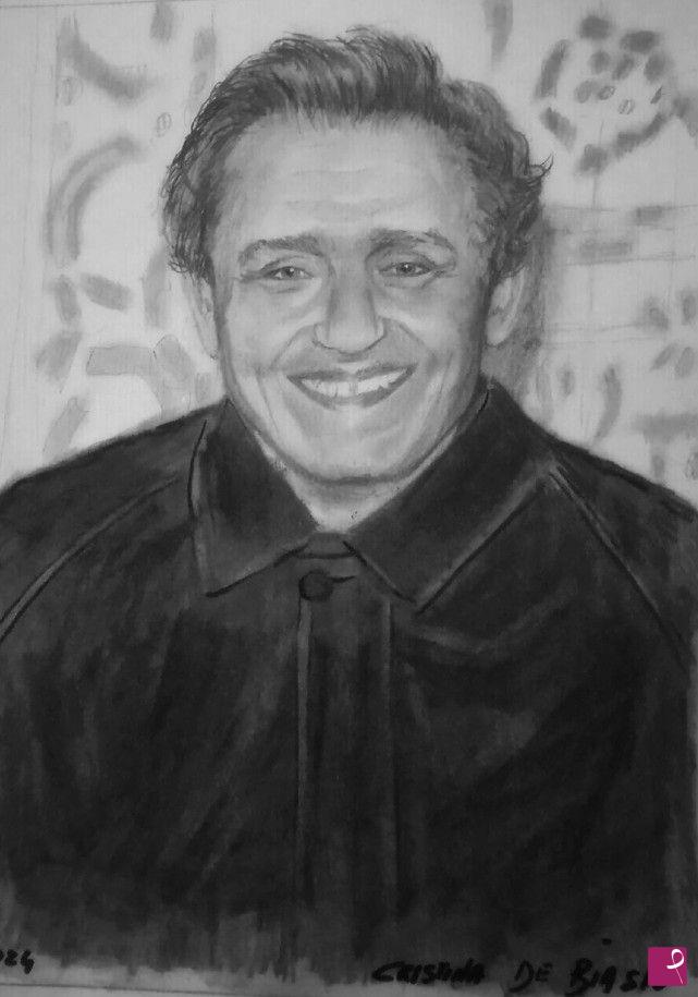 quadri in vendita online - Don Lino Magni    Parroco  di  Bellinzago lombardo ritratto   carboncino 30x40  AMARCORD