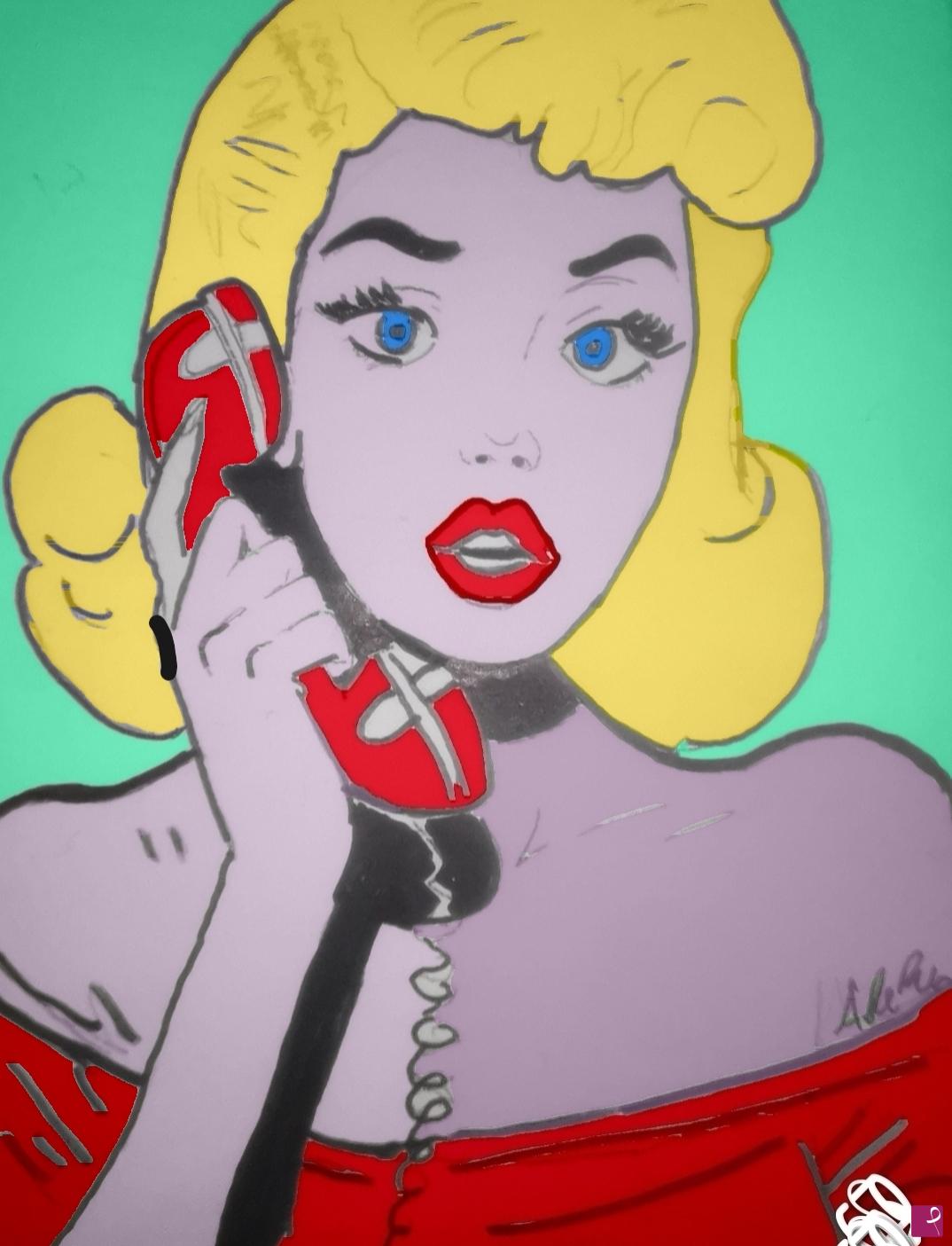 quadri in vendita online - Donna a Telefono rosso pop art 
