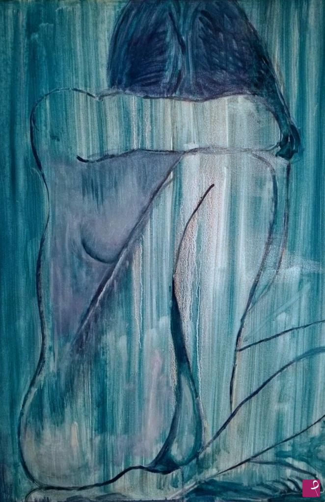 quadri in vendita online - donna accovaciata : serie blue