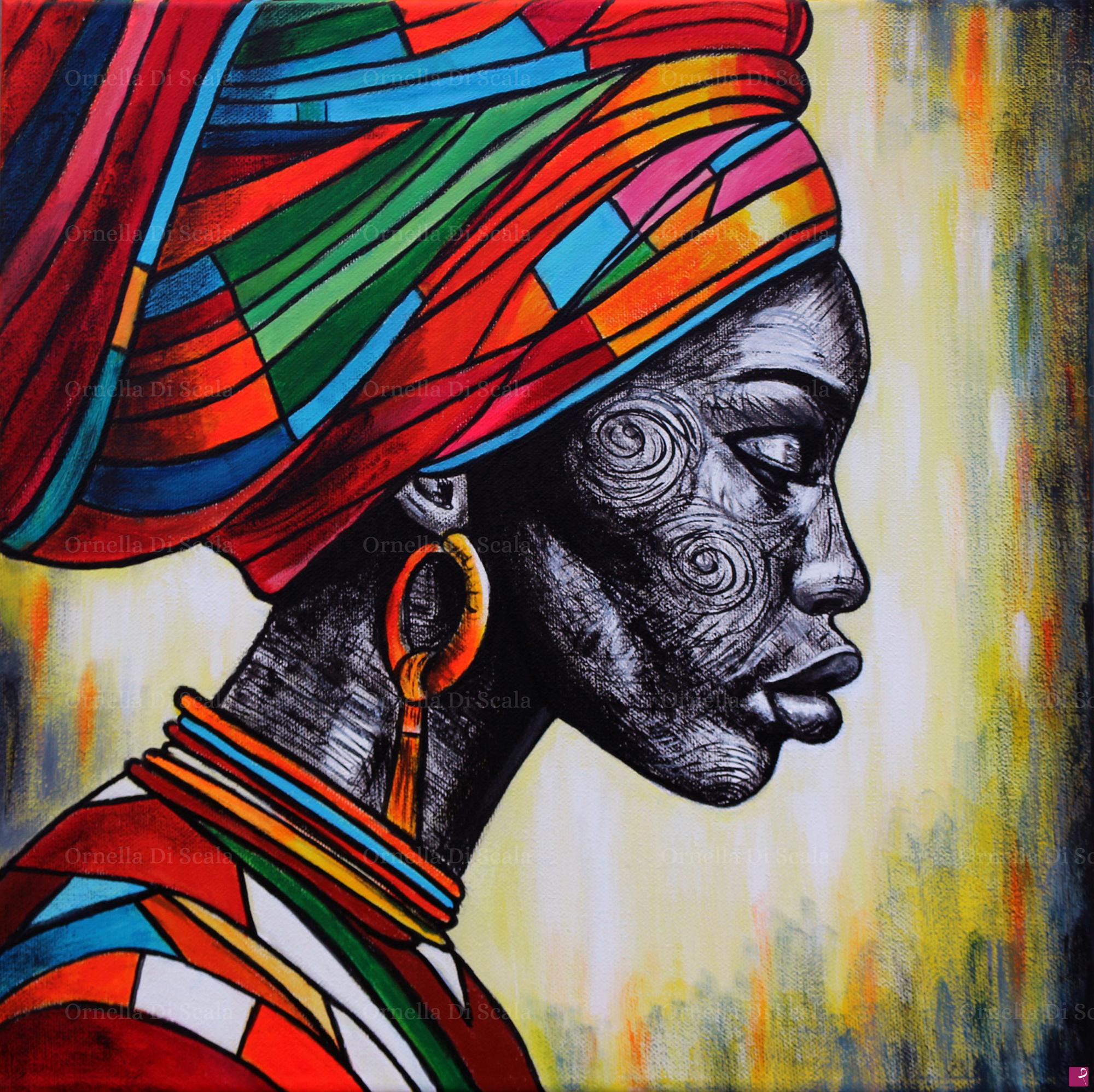 quadri in vendita online - Donna africana con turbante