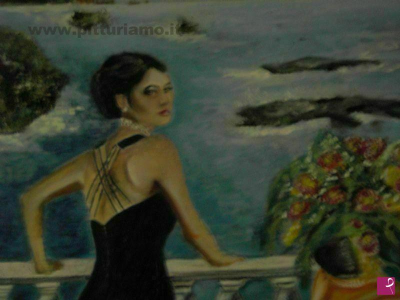 quadri in vendita online - donna al balcone