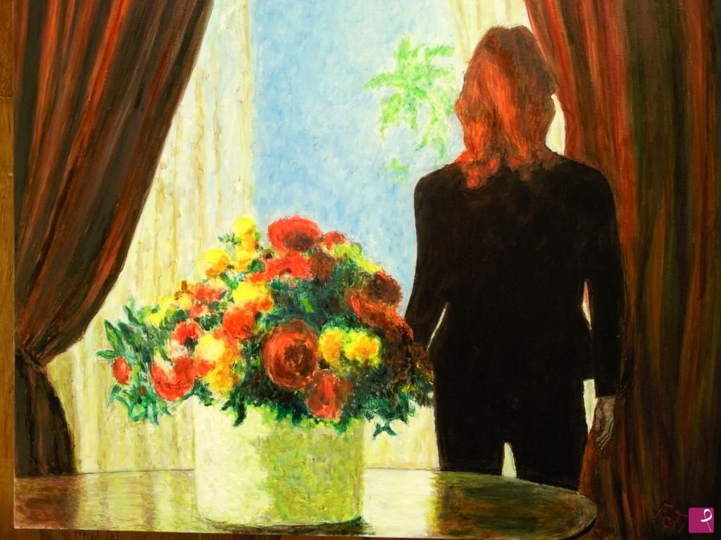 quadri in vendita online - Donna al balcone