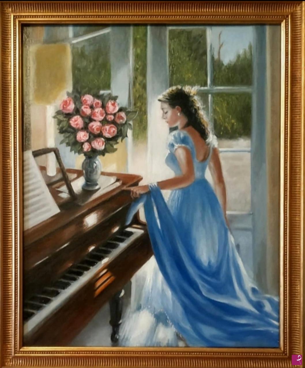 quadri in vendita online - Donna al piano 