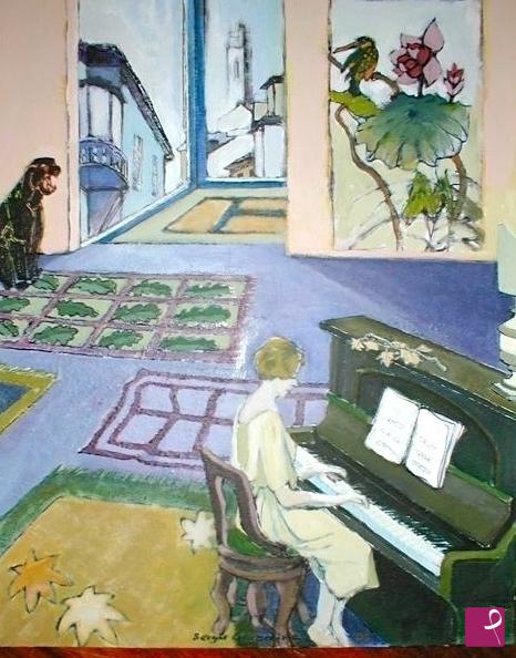 quadri in vendita online - Donna al piano