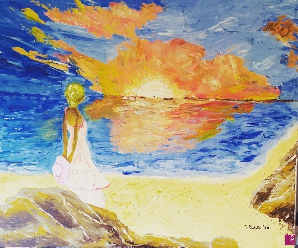 quadri in vendita online - Donna al tramonto