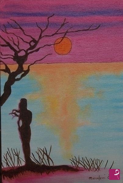 quadri in vendita online - Donna al tramonto