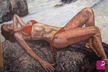 quadri in vendita online - Donna che prende il sole 