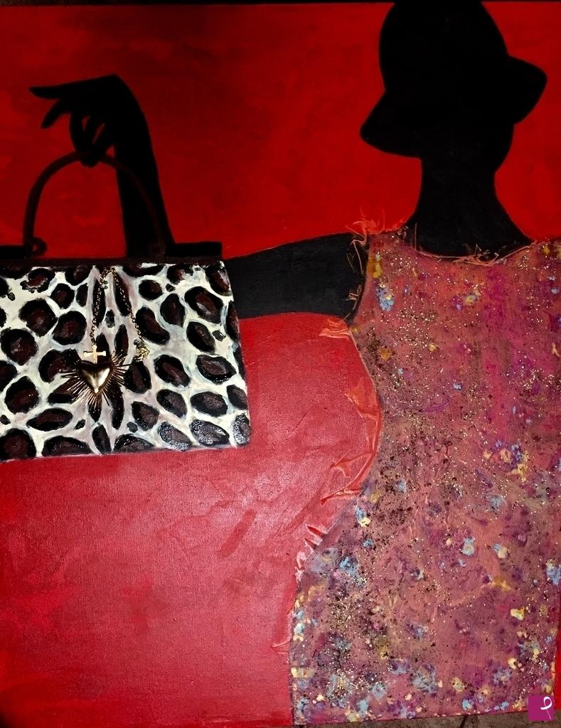 quadri in vendita online - Donna con borsa