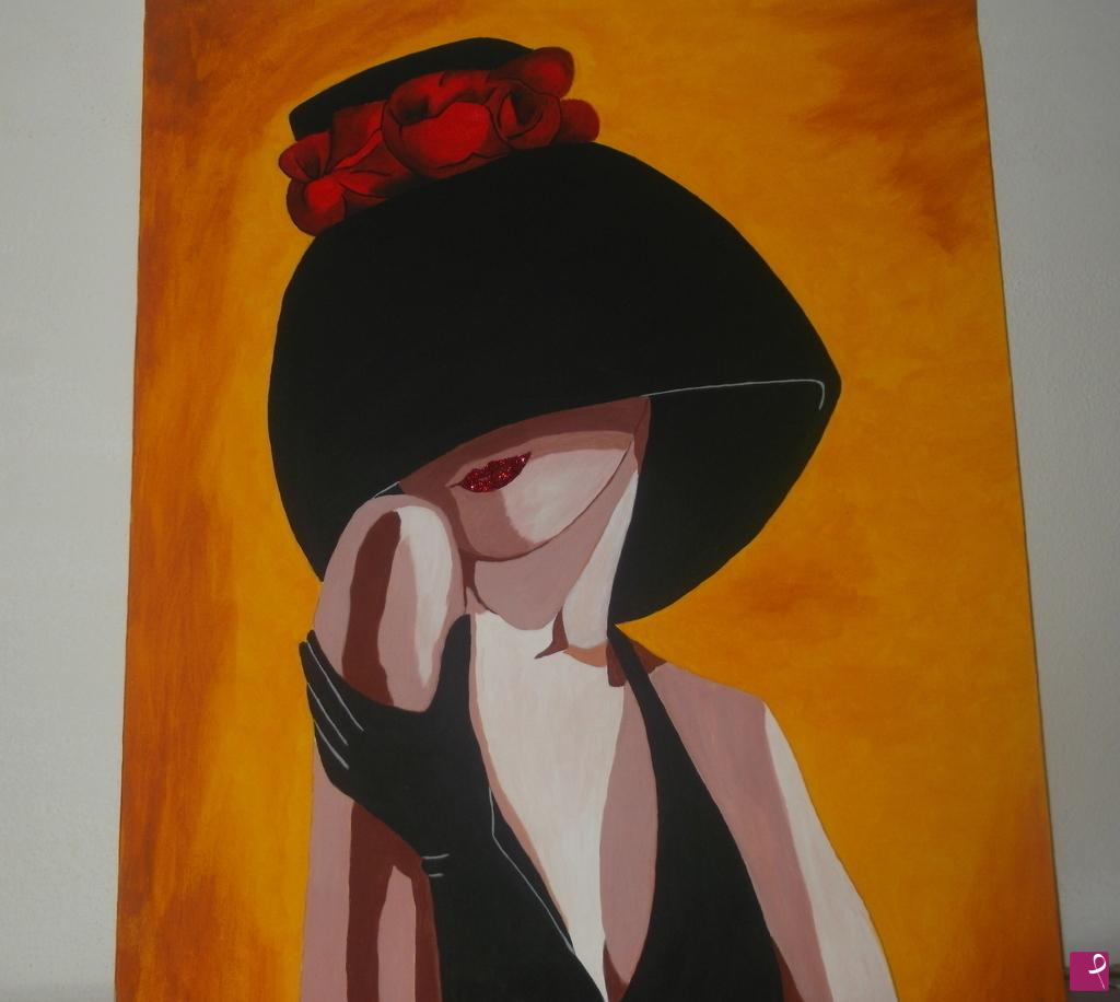 quadri in vendita online - Donna con cappello
