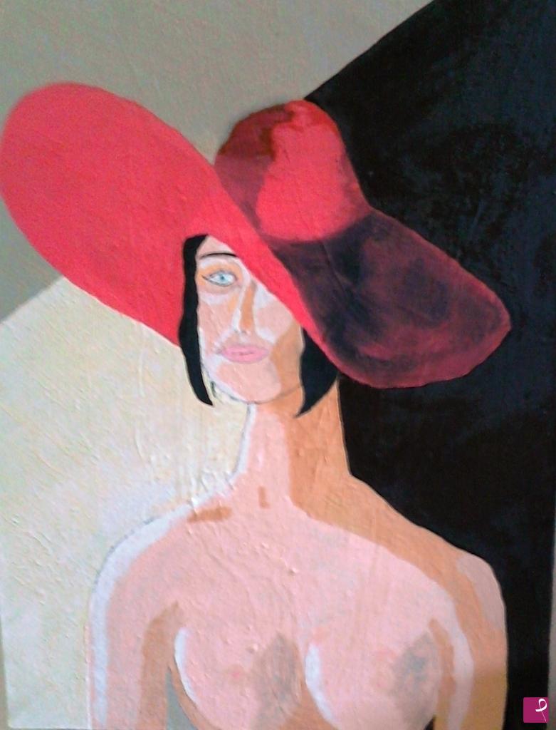quadri in vendita online - DONNA CON CAPPELLO      