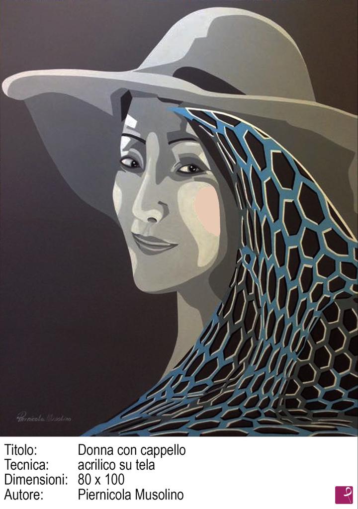 quadri in vendita online - Donna con cappello
