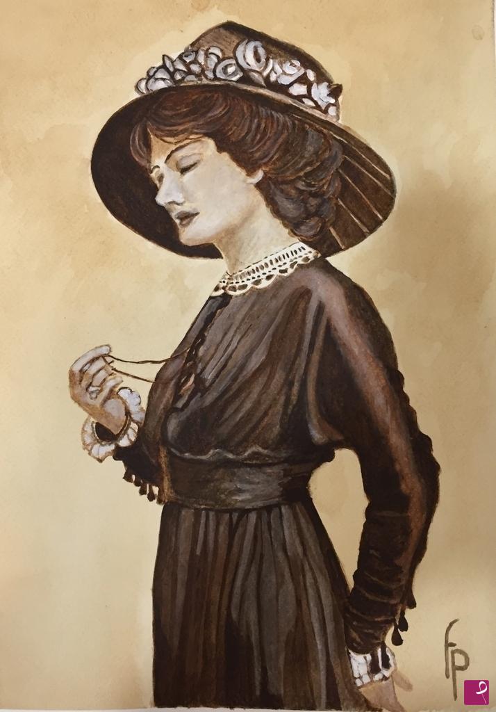 quadri in vendita online - Donna con cappello