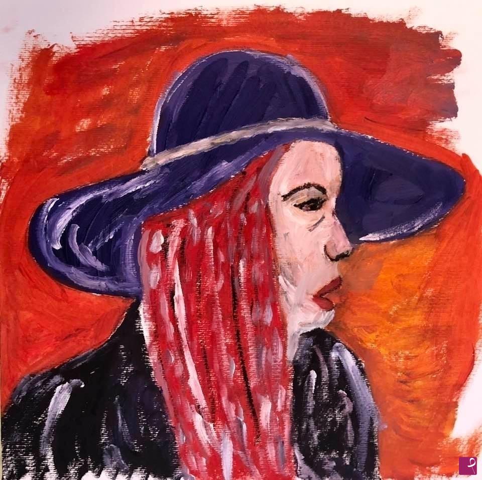 quadri in vendita online - Donna con cappello