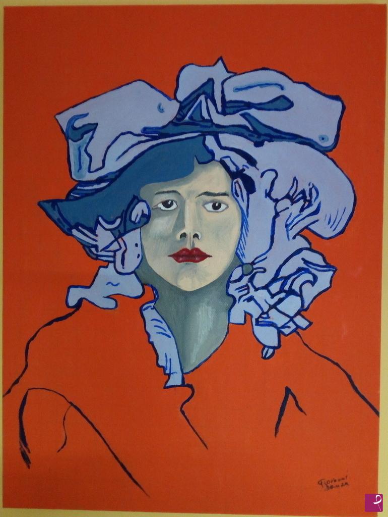 quadri in vendita online - Donna con cappello