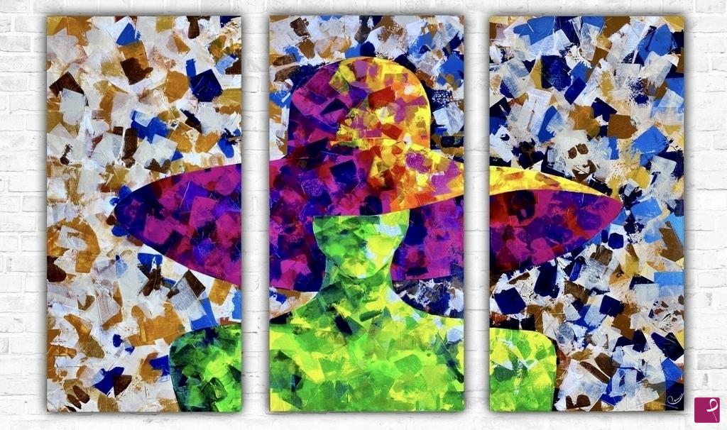 quadri in vendita online - Donna con cappello