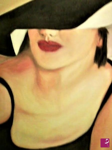 quadri in vendita online - Donna con cappello