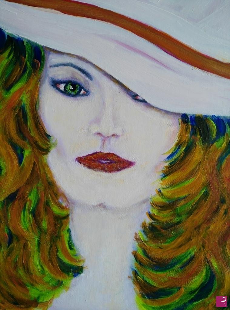 quadri in vendita online - "Donna con cappello bianco"