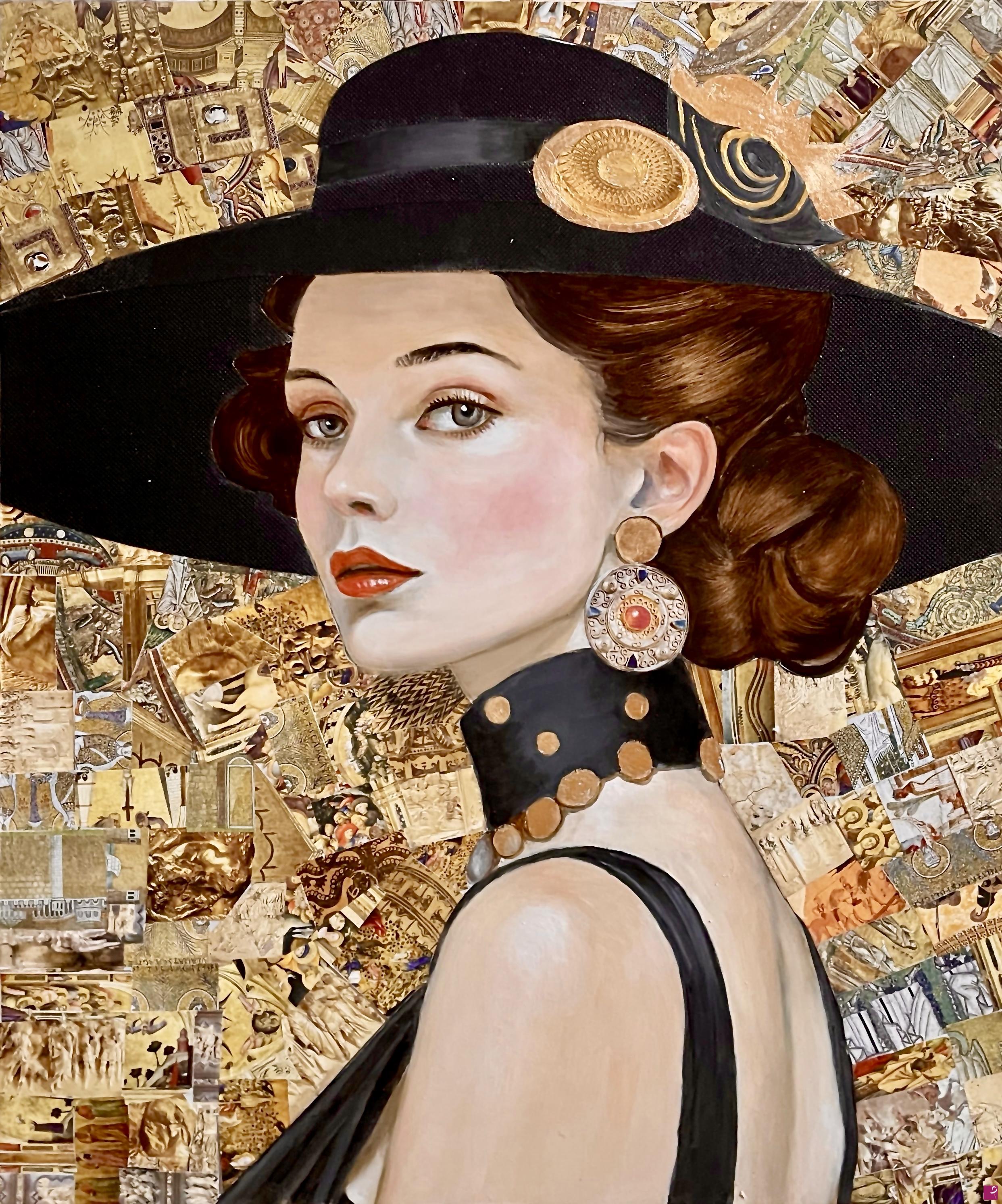 quadri in vendita online - Donna con cappello nero