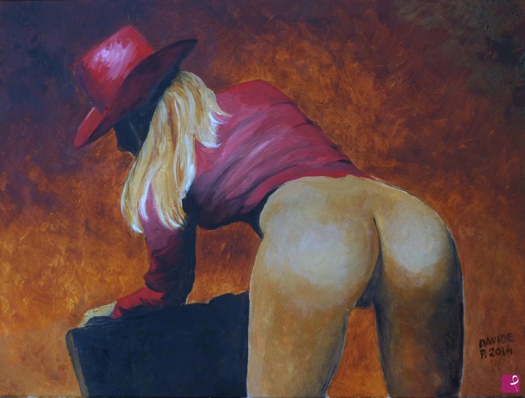 quadri in vendita online - Donna con cappello rosso