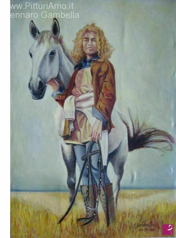 quadri in vendita online - Donna con cavallo