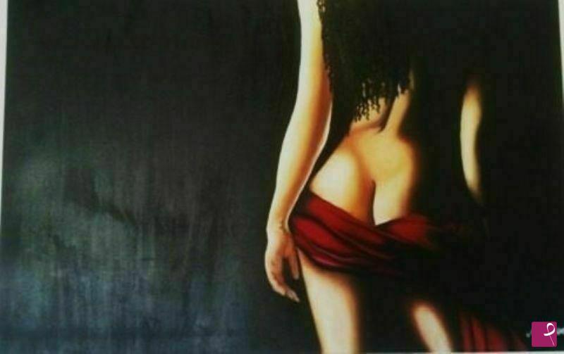 quadri in vendita online - donna con drappo rosso