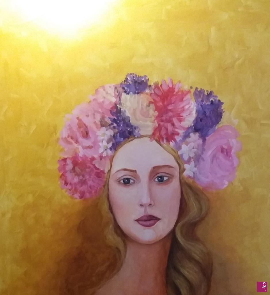 quadri in vendita online - Donna con fiori