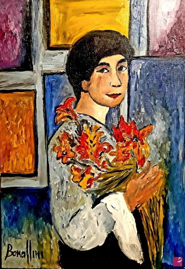 quadri in vendita online - Donna con fiori