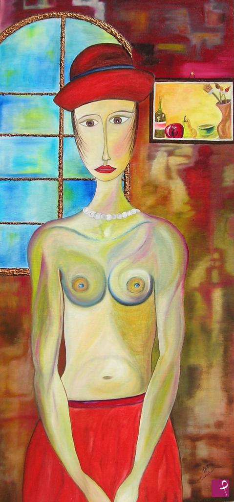 quadri in vendita online - Donna con quadro