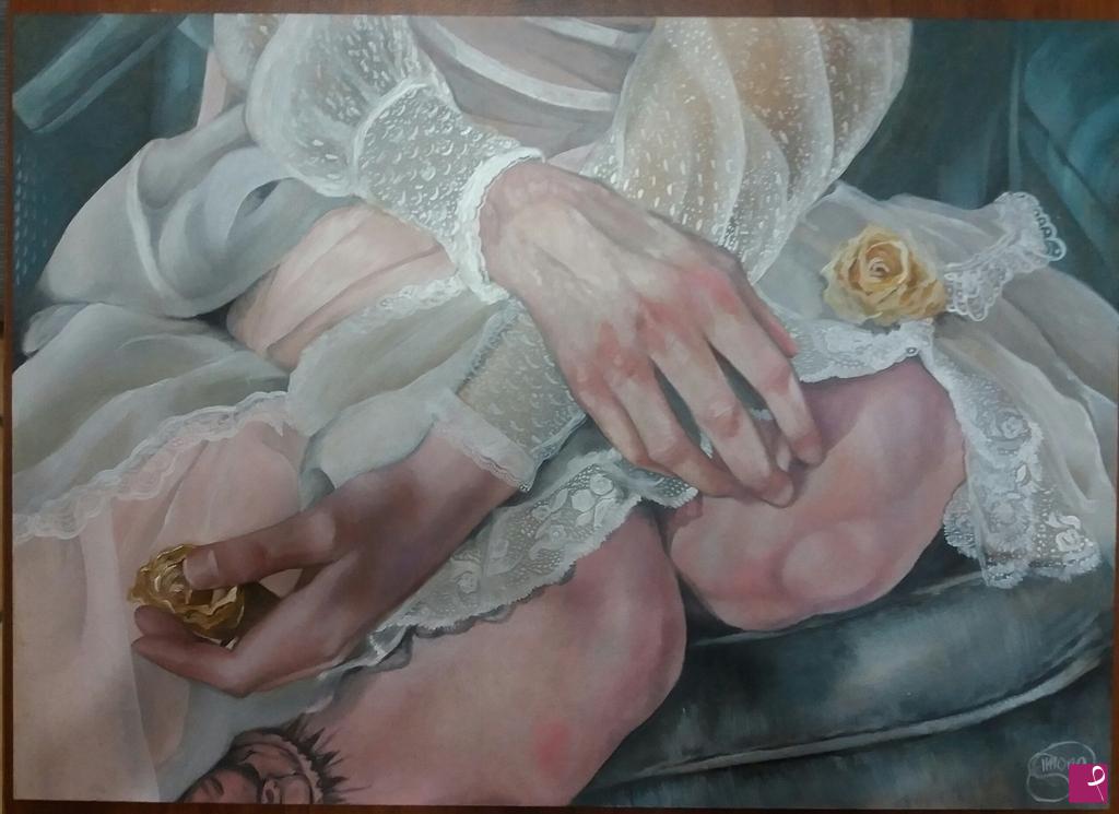 quadri in vendita online - Donna con rose secche