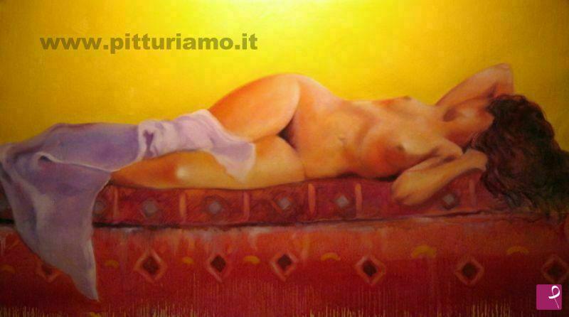 quadri in vendita online - Donna con sfondo giallo