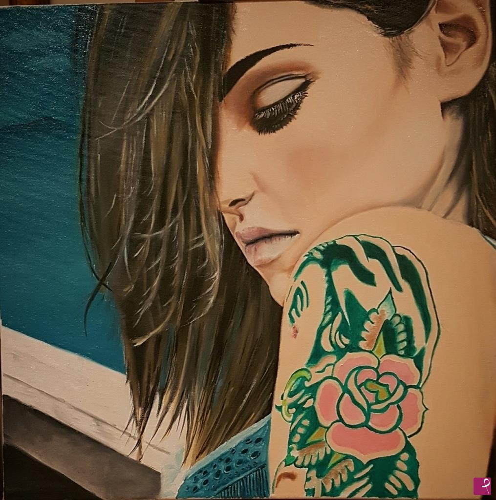 quadri in vendita online - Donna con tatuaggio