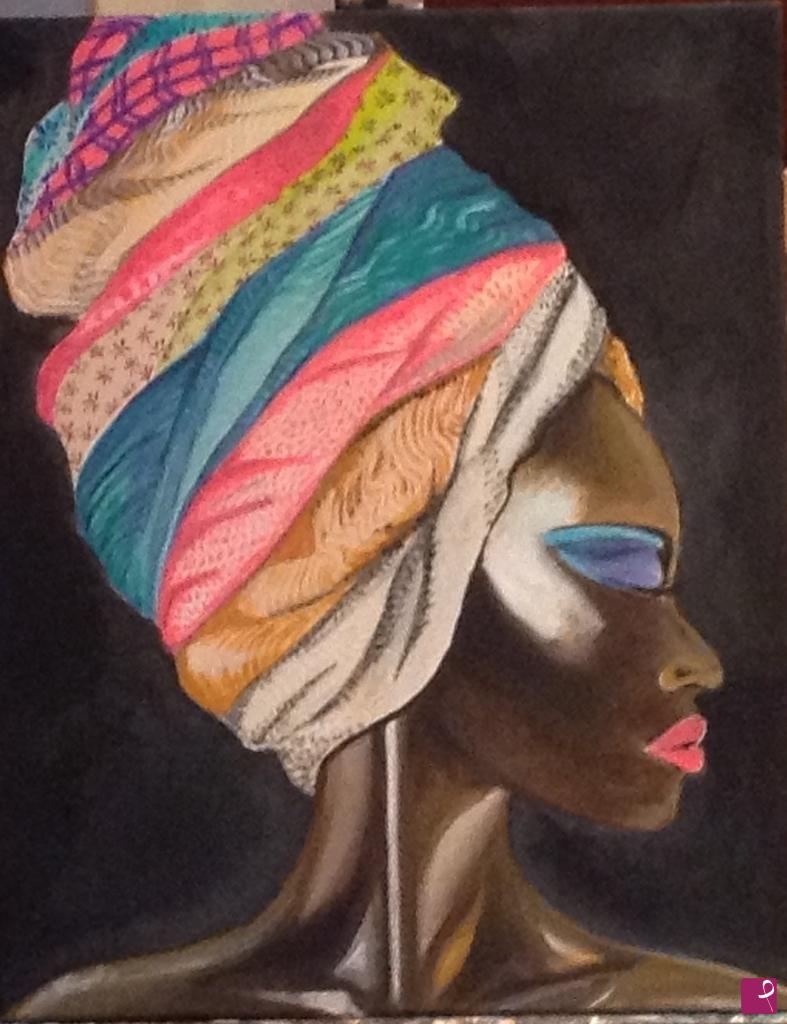 quadri in vendita online - Donna con turbante