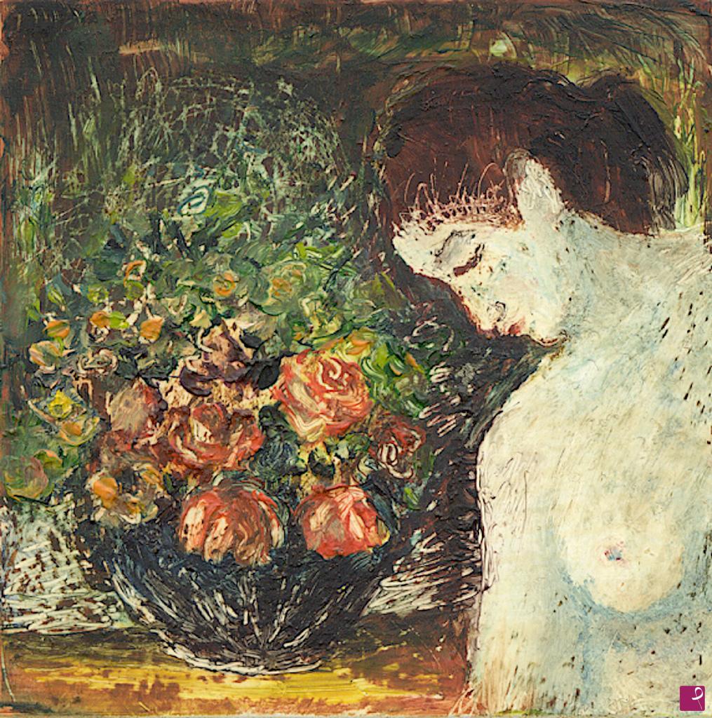 quadri in vendita online - Donna con vaso di fiori