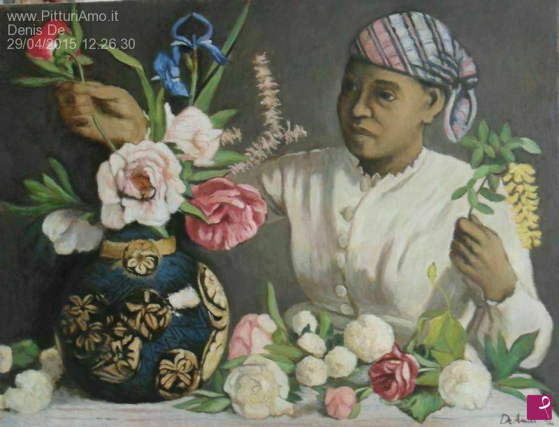 quadri in vendita online - Donna con vaso di fiori
