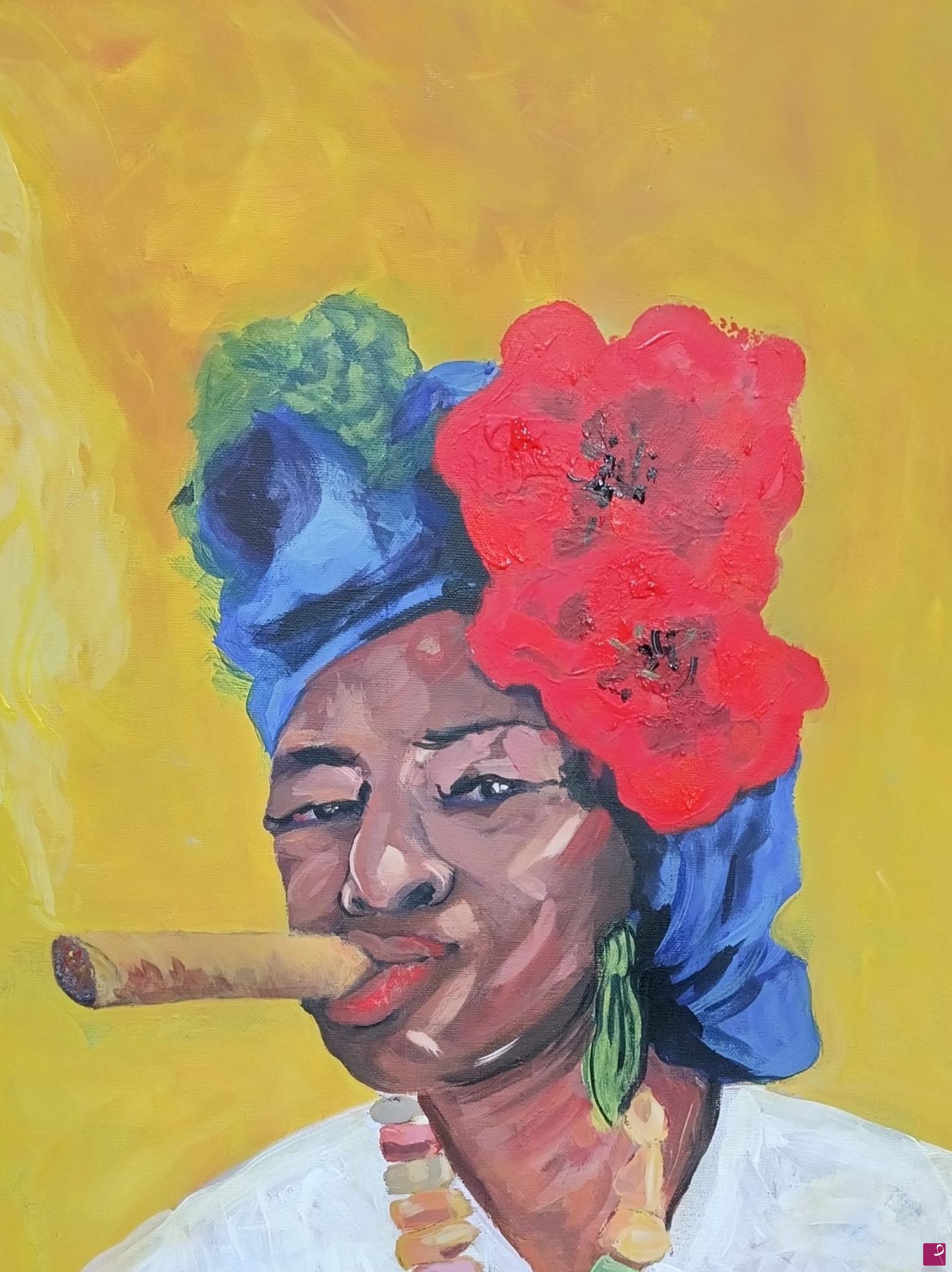 quadri in vendita online - Donna Cubana  con cigaro 