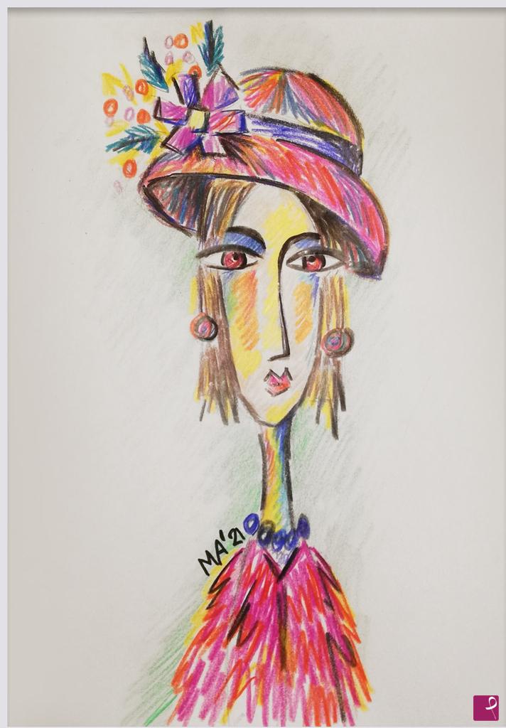 quadri in vendita online - donna dai grandi occhi - donna con il cappello