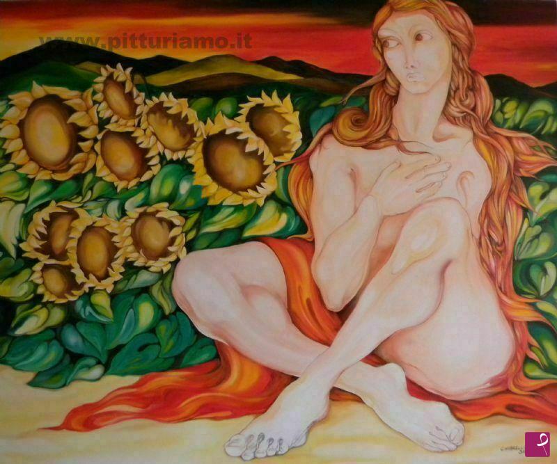 quadri in vendita online - donna e girasoli