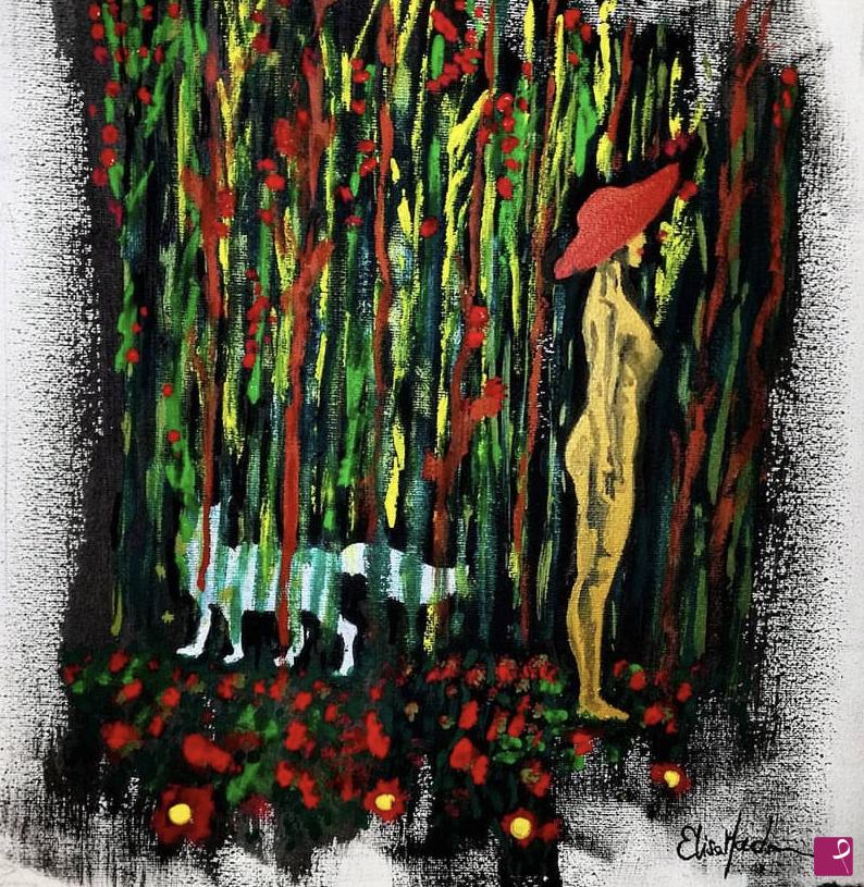 quadri in vendita online - Donna e volpe nel bosco