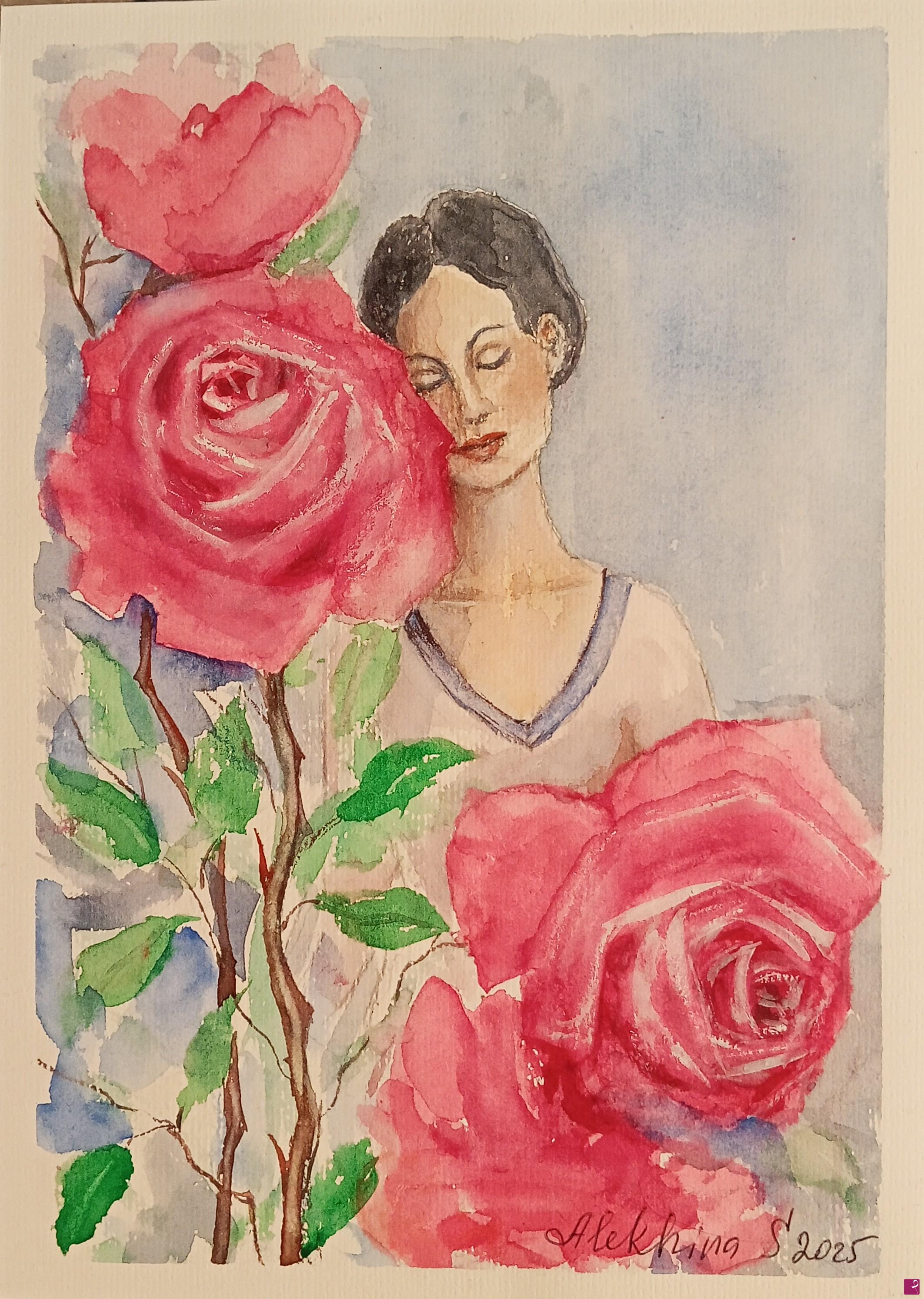 quadri in vendita online - Donna fra fiori