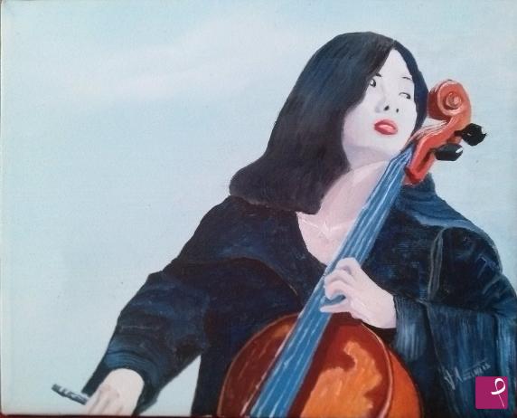 quadri in vendita online - DONNA  GIAPPONESE  CON VIOLONCELLO