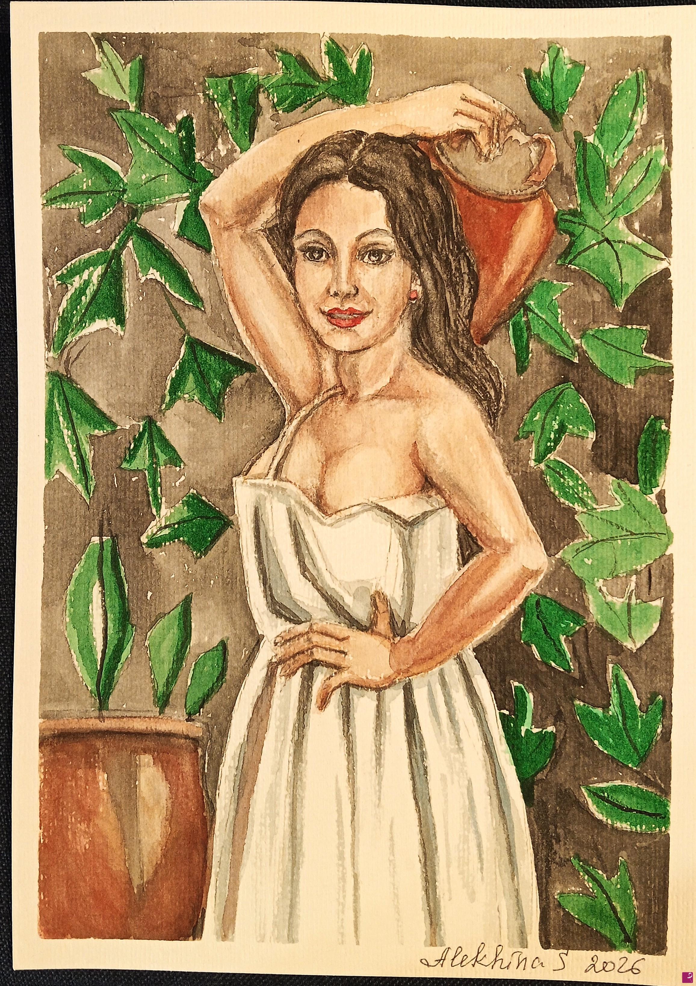 quadri in vendita online - Donna in abito bianco