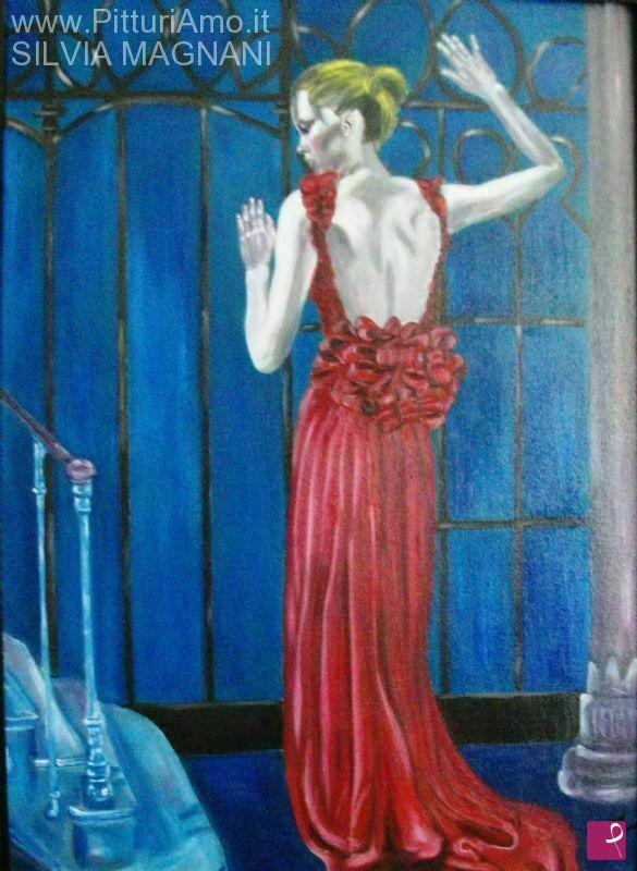 quadri in vendita online - donna in abito rosso