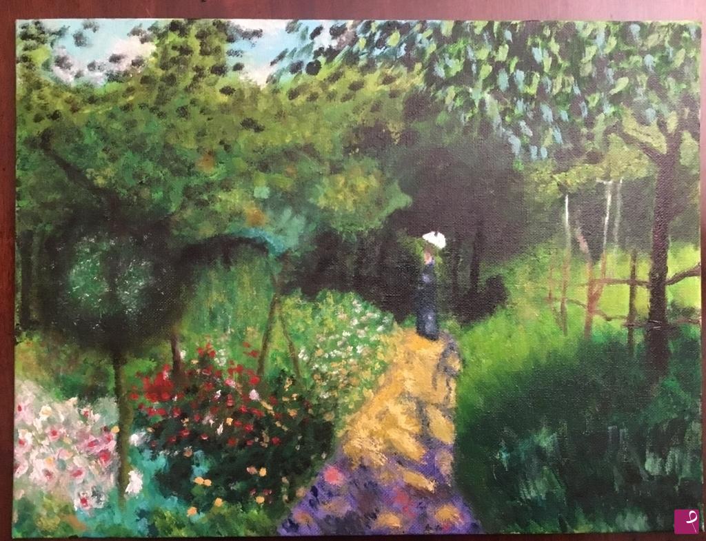 quadri in vendita online - Donna in giardino