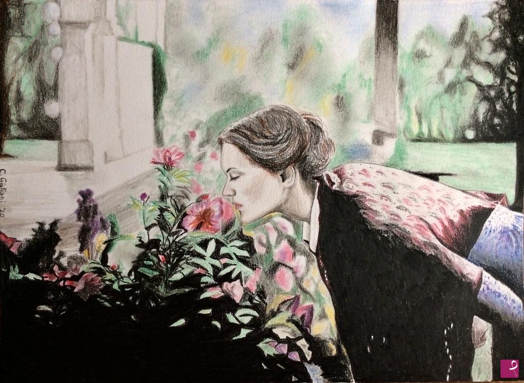quadri in vendita online - Donna in giardino